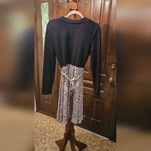 Black Knit Top with Cream Floral Skirt Dress